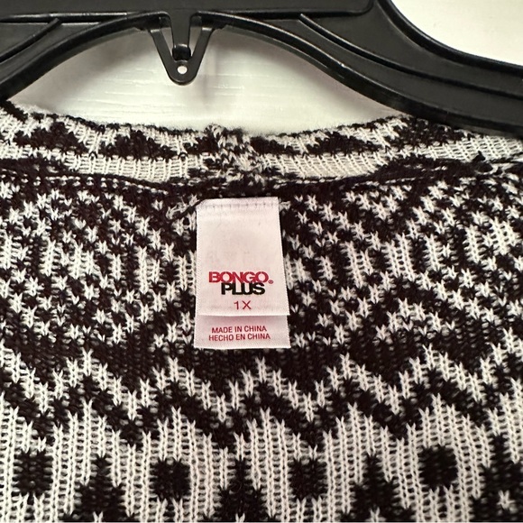 NWT BONGO Plus black and white pattern cardigan with hoodie size 1X - Picture 4 of 6